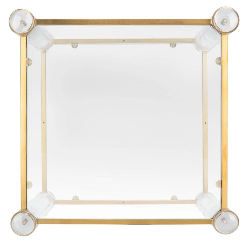 Tavolino d'appoggio con gambe in acrilico e piano in vetro, Ottone/Argento – 50,8 cm L x 50,8 cm P x 61 cm H