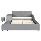 Letto imbottito con piattaforma in velluto rosa / beige / grigio con scrivania e sgabello, matrimoniale / queen, 2 persone