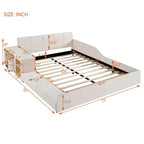Letto imbottito con piattaforma in velluto rosa / beige / grigio con scrivania e sgabello, matrimoniale / queen, 2 persone