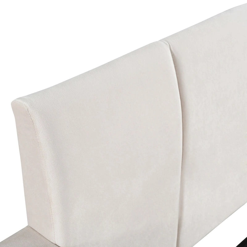 Letto imbottito con piattaforma in velluto rosa / beige / grigio con scrivania e sgabello, matrimoniale / queen, 2 persone