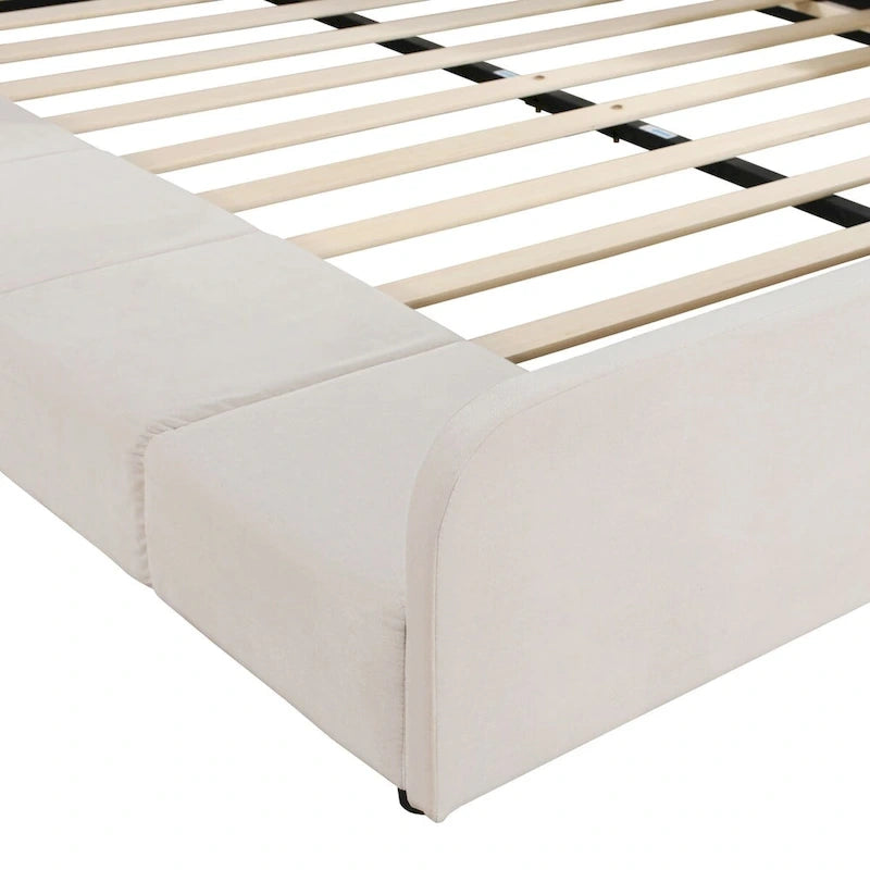 Letto imbottito con piattaforma in velluto rosa / beige / grigio con scrivania e sgabello, matrimoniale / queen, 2 persone