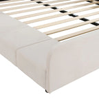 Letto imbottito con piattaforma in velluto rosa / beige / grigio con scrivania e sgabello, matrimoniale / queen, 2 persone