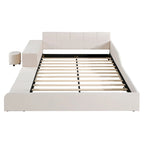 Letto imbottito con piattaforma in velluto rosa / beige / grigio con scrivania e sgabello, matrimoniale / queen, 2 persone