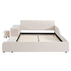 Letto imbottito con piattaforma in velluto rosa / beige / grigio con scrivania e sgabello, matrimoniale / queen, 2 persone