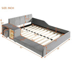 Letto imbottito con piattaforma in velluto rosa / beige / grigio con scrivania e sgabello, matrimoniale / queen, 2 persone