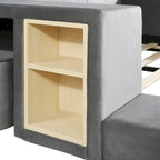 Letto imbottito con piattaforma in velluto rosa / beige / grigio con scrivania e sgabello, matrimoniale / queen, 2 persone