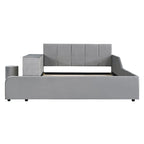 Letto imbottito con piattaforma in velluto rosa / beige / grigio con scrivania e sgabello, matrimoniale / queen, 2 persone