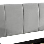 Letto imbottito con piattaforma in velluto rosa / beige / grigio con scrivania e sgabello, matrimoniale / queen, 2 persone