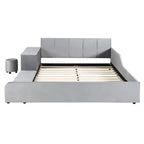 Letto imbottito con piattaforma in velluto rosa / beige / grigio con scrivania e sgabello, matrimoniale / queen, 2 persone