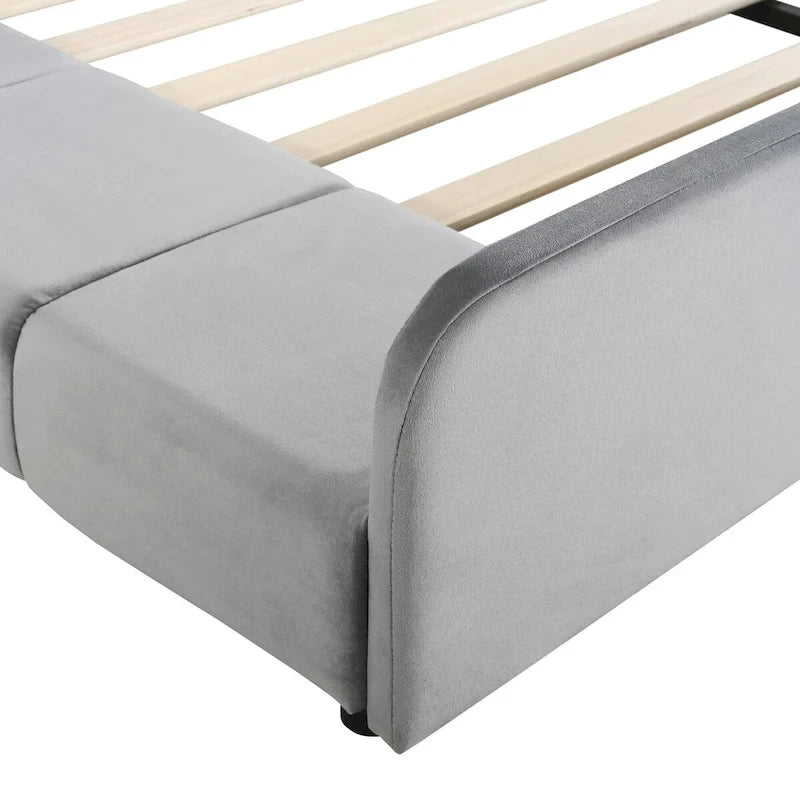 Letto imbottito con piattaforma in velluto rosa / beige / grigio con scrivania e sgabello, matrimoniale / queen, 2 persone
