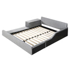 Letto imbottito con piattaforma in velluto rosa / beige / grigio con scrivania e sgabello, matrimoniale / queen, 2 persone