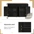 Carrello da cucina nero su rotelle con ruote bloccabili, 2 cassetti e portasciugamani