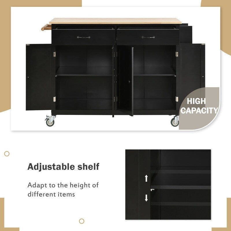 Carrello da cucina nero su rotelle con ruote bloccabili, 2 cassetti e portasciugamani