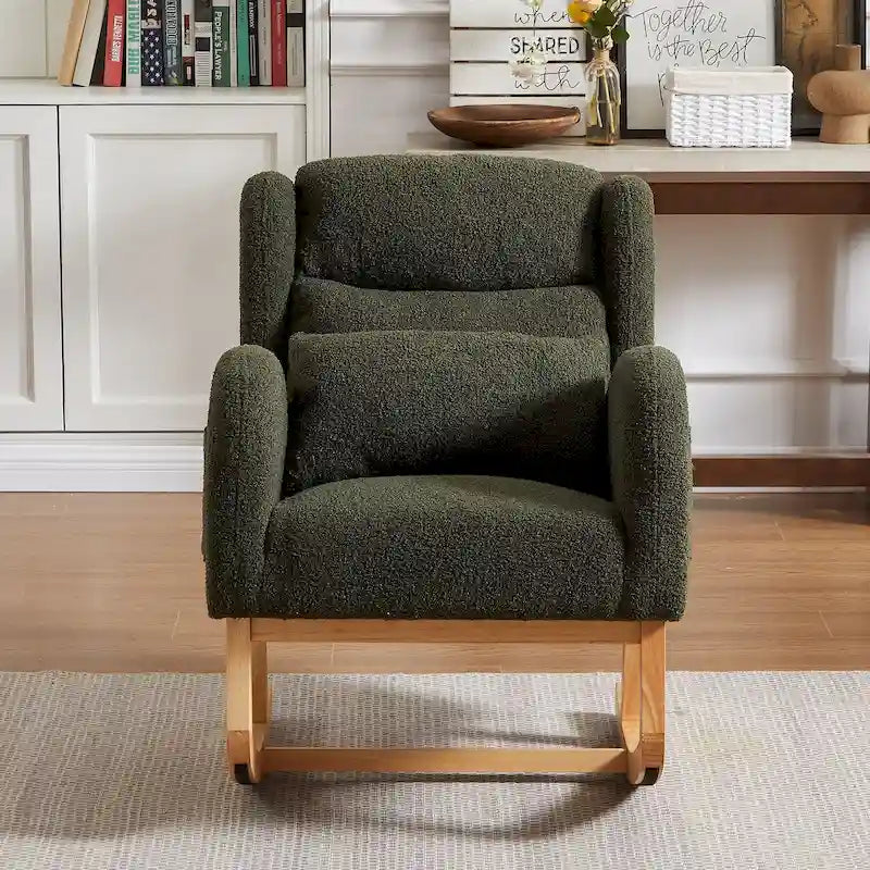 Sedia a dondolo reclinabile con schienale alto e tasche laterali, Grigio/Nero/Rosa/Verde/Avorio, 1 posto