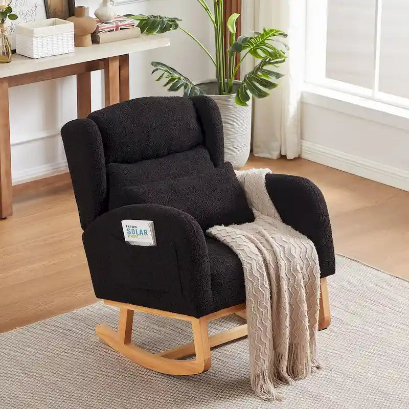 Sedia a dondolo reclinabile con schienale alto e tasche laterali, Grigio/Nero/Rosa/Verde/Avorio, 1 posto