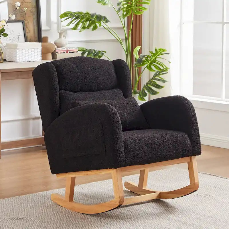 Sedia a dondolo reclinabile con schienale alto e tasche laterali, Grigio/Nero/Rosa/Verde/Avorio, 1 posto