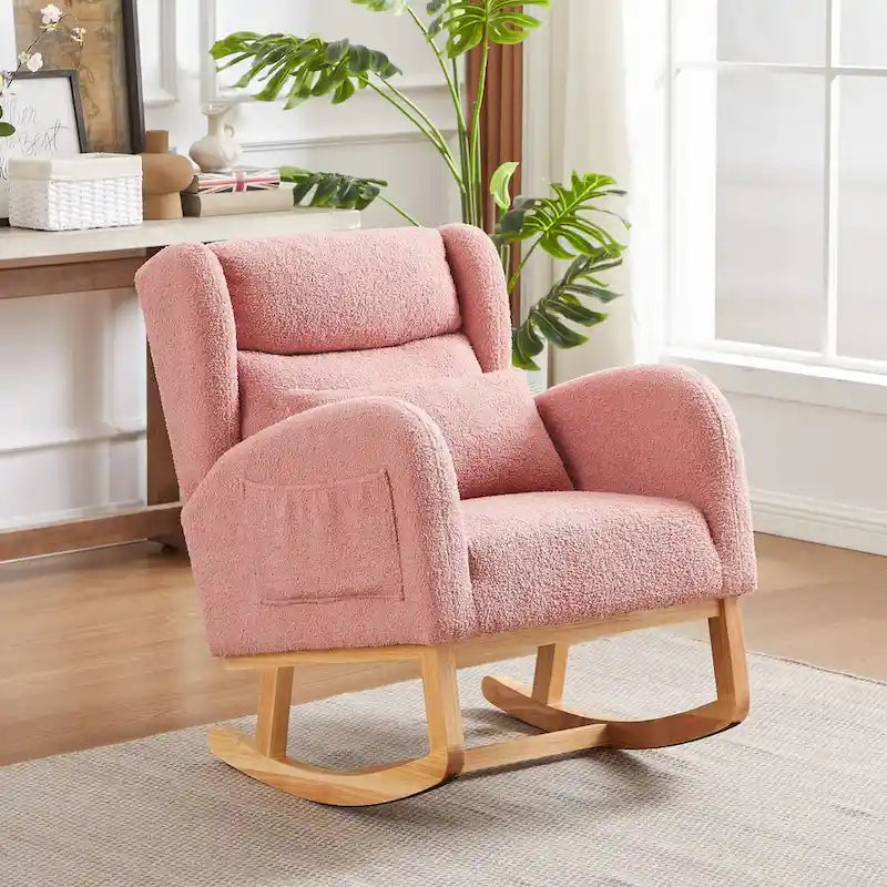 Sedia a dondolo reclinabile con schienale alto e tasche laterali, Grigio/Nero/Rosa/Verde/Avorio, 1 posto