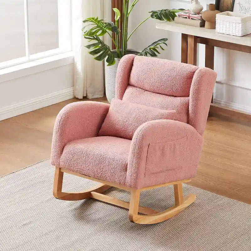 Sedia a dondolo reclinabile con schienale alto e tasche laterali, Grigio/Nero/Rosa/Verde/Avorio, 1 posto
