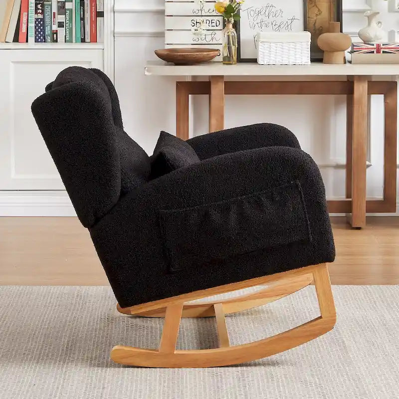 Sedia a dondolo reclinabile con schienale alto e tasche laterali, Grigio/Nero/Rosa/Verde/Avorio, 1 posto