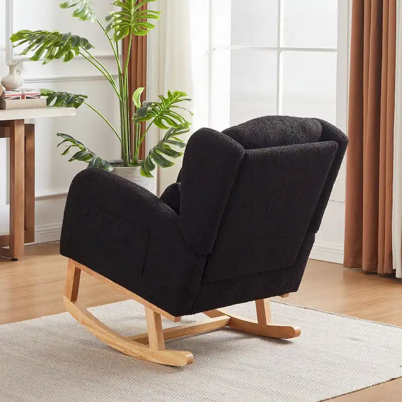 Sedia a dondolo reclinabile con schienale alto e tasche laterali, Grigio/Nero/Rosa/Verde/Avorio, 1 posto