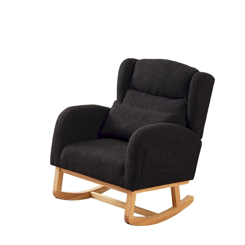 Sedia a dondolo reclinabile con schienale alto e tasche laterali, Grigio/Nero/Rosa/Verde/Avorio, 1 posto
