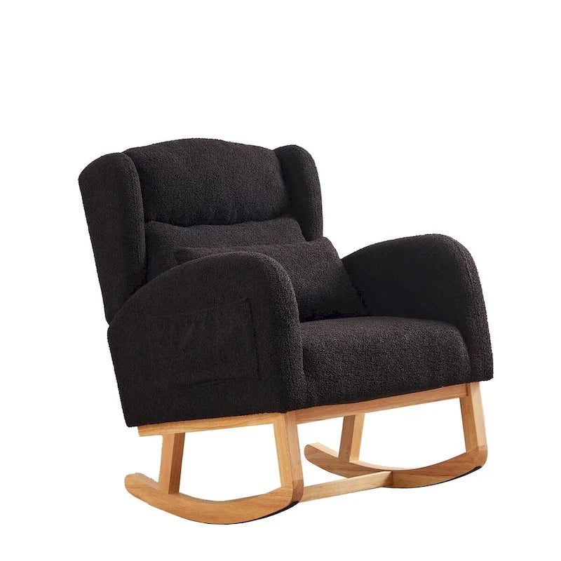 Sedia a dondolo reclinabile con schienale alto e tasche laterali, Grigio/Nero/Rosa/Verde/Avorio, 1 posto