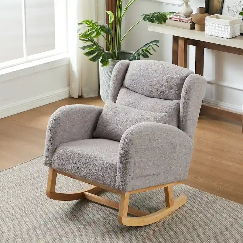 Sedia a dondolo reclinabile con schienale alto e tasche laterali, Grigio/Nero/Rosa/Verde/Avorio, 1 posto