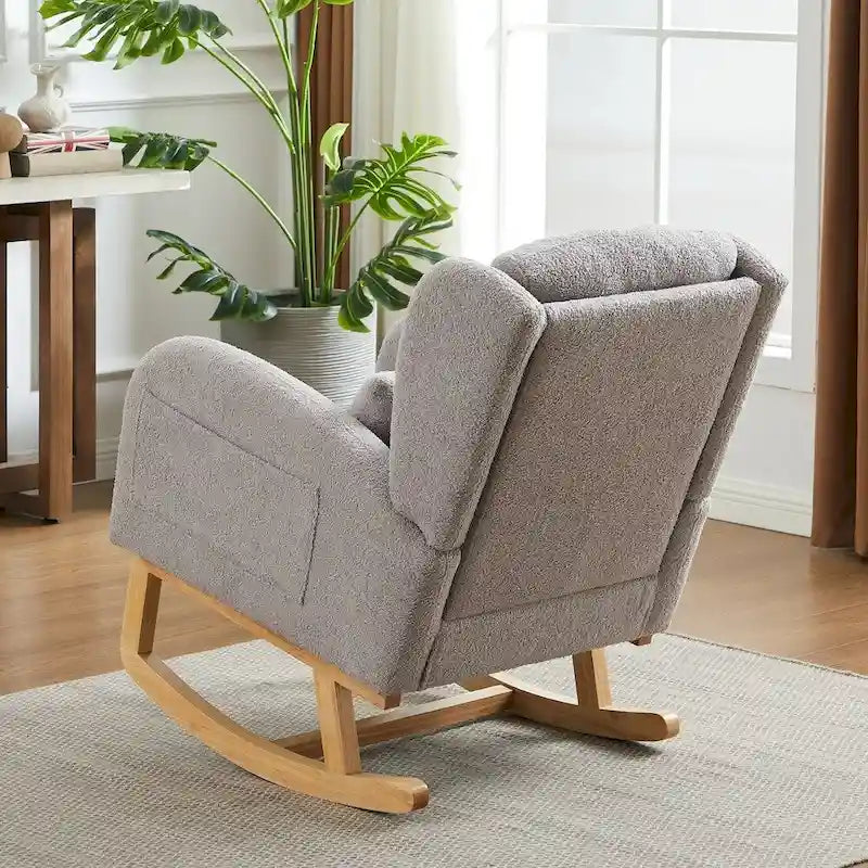 Sedia a dondolo reclinabile con schienale alto e tasche laterali, Grigio/Nero/Rosa/Verde/Avorio, 1 posto