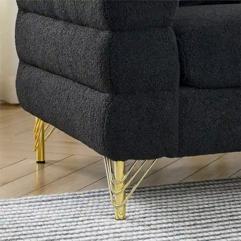 Divano sezionale a L nero, stile Art Déco, 5 posti a sedere