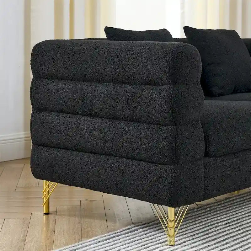 Divano sezionale a L nero, stile Art Déco, 5 posti a sedere