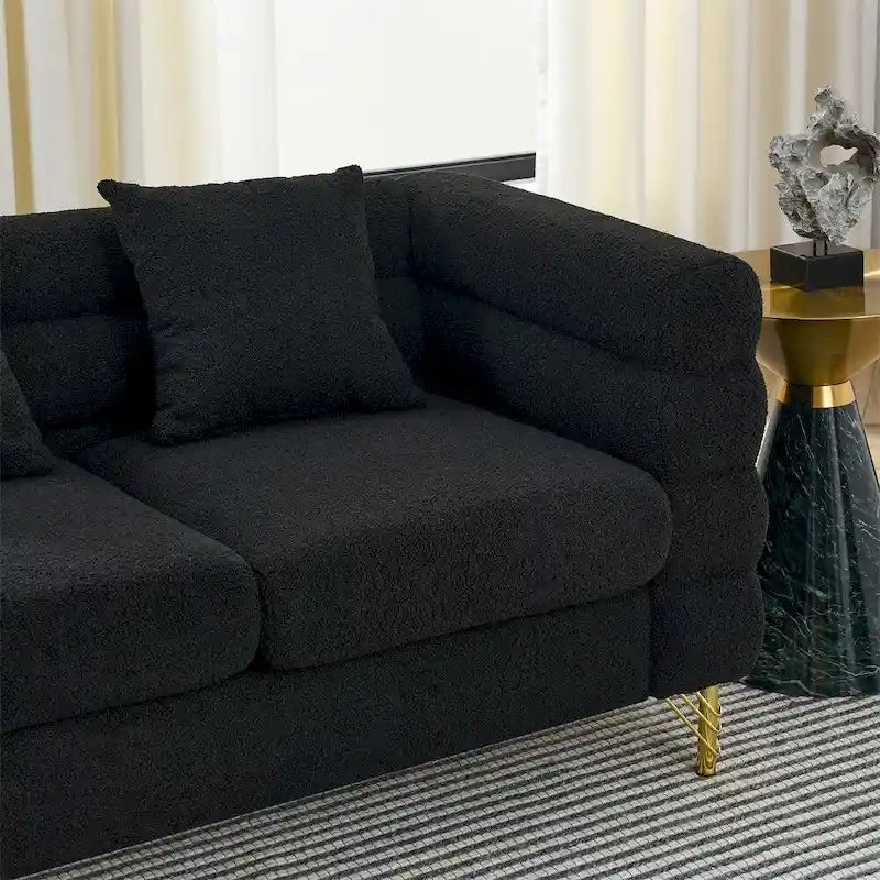 Divano sezionale a L nero, stile Art Déco, 5 posti a sedere