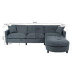 Divano componibile moderno a 3 posti in tessuto beige/grigio scuro con pouf