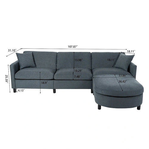 Divano componibile moderno a 3 posti in tessuto beige/grigio scuro con pouf