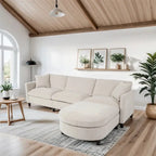 Divano componibile moderno a 3 posti in tessuto beige/grigio scuro con pouf