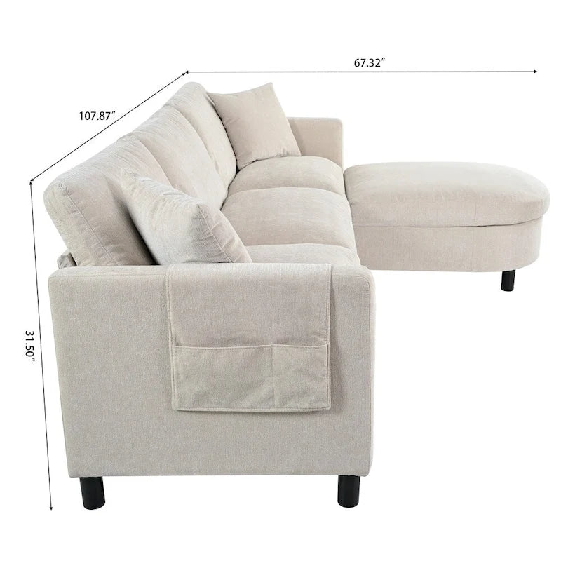 Divano componibile moderno a 3 posti in tessuto beige/grigio scuro con pouf