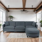 Divano componibile moderno a 3 posti in tessuto beige/grigio scuro con pouf
