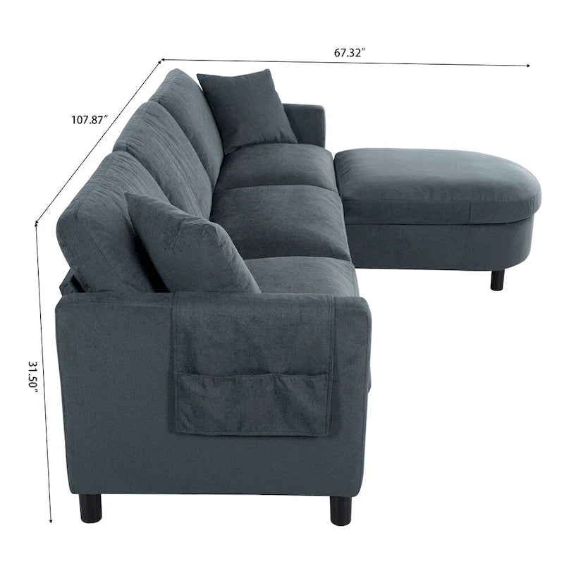 Divano componibile moderno a 3 posti in tessuto beige/grigio scuro con pouf