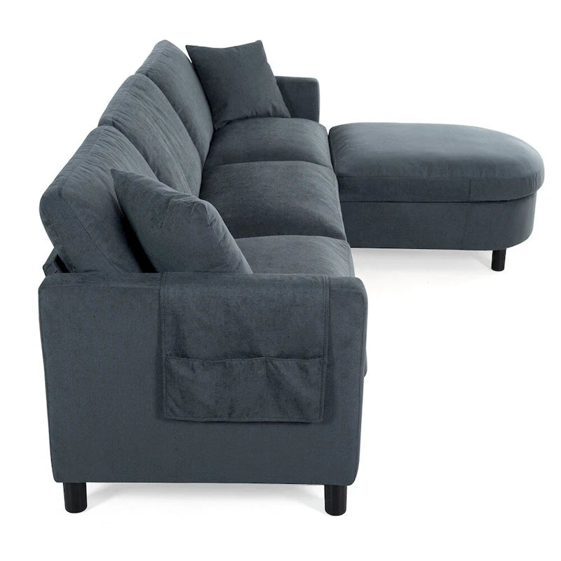 Divano componibile moderno a 3 posti in tessuto beige/grigio scuro con pouf