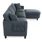 Divano componibile moderno a 3 posti in tessuto beige/grigio scuro con pouf