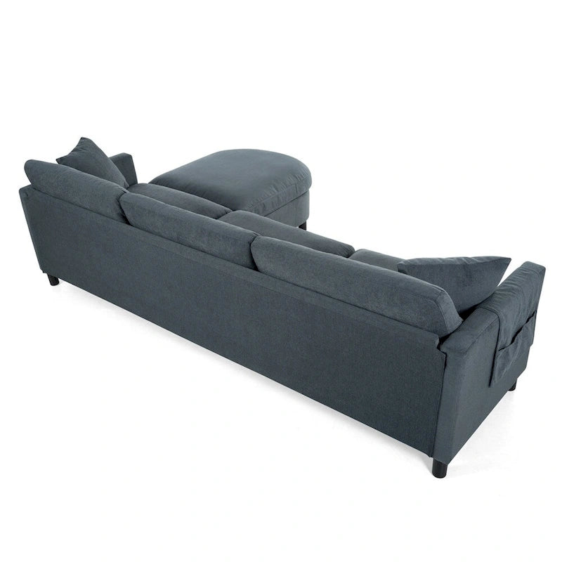 Divano componibile moderno a 3 posti in tessuto beige/grigio scuro con pouf