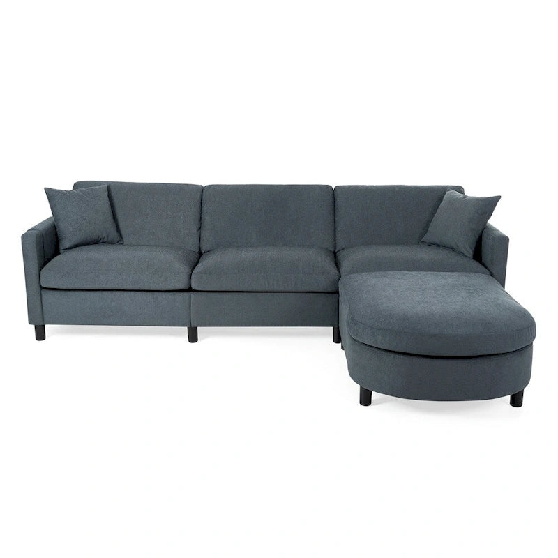 Divano componibile moderno a 3 posti in tessuto beige/grigio scuro con pouf