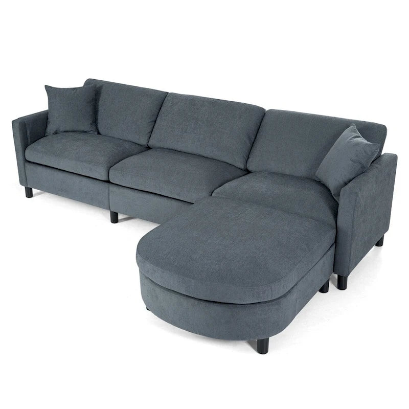 Divano componibile moderno a 3 posti in tessuto beige/grigio scuro con pouf