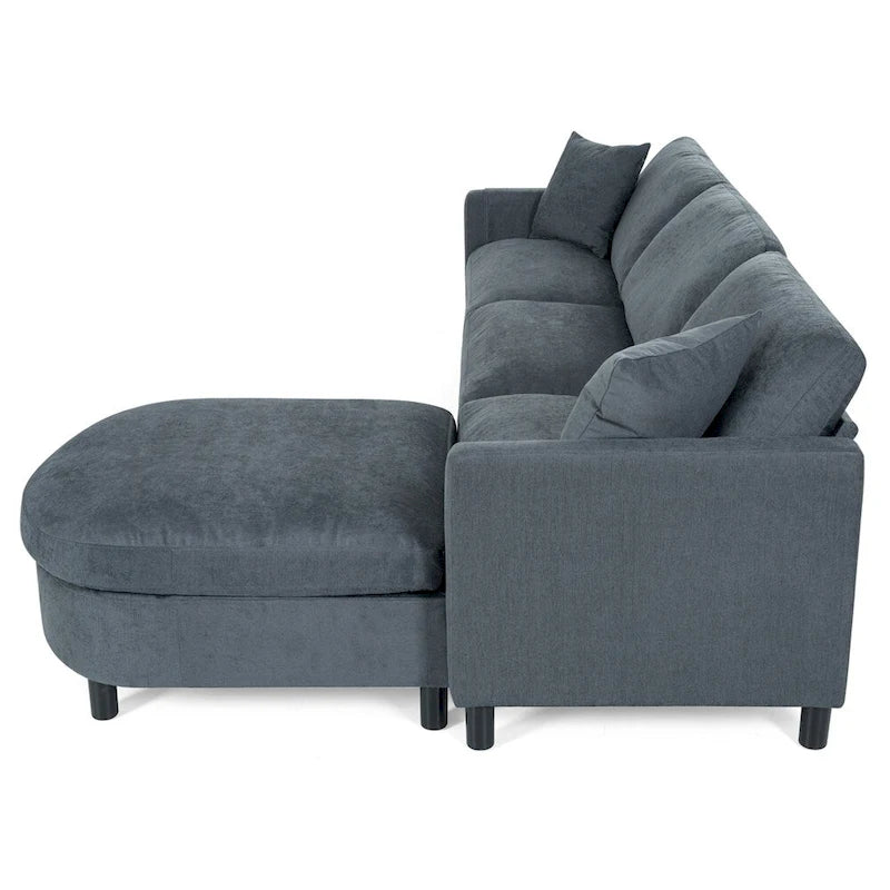 Divano componibile moderno a 3 posti in tessuto beige/grigio scuro con pouf