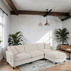 Divano componibile moderno a 3 posti in tessuto beige/grigio scuro con pouf