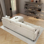 Divano componibile moderno a 3 posti in tessuto beige/grigio scuro con pouf