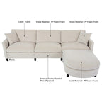 Divano componibile moderno a 3 posti in tessuto beige/grigio scuro con pouf