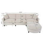 Divano componibile moderno a 3 posti in tessuto beige/grigio scuro con pouf