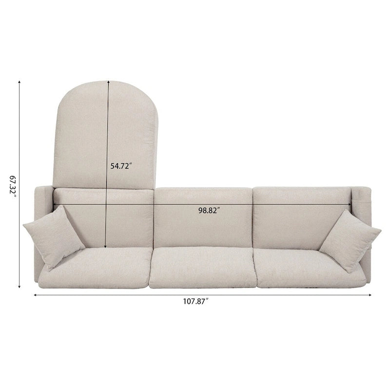Divano componibile moderno a 3 posti in tessuto beige/grigio scuro con pouf