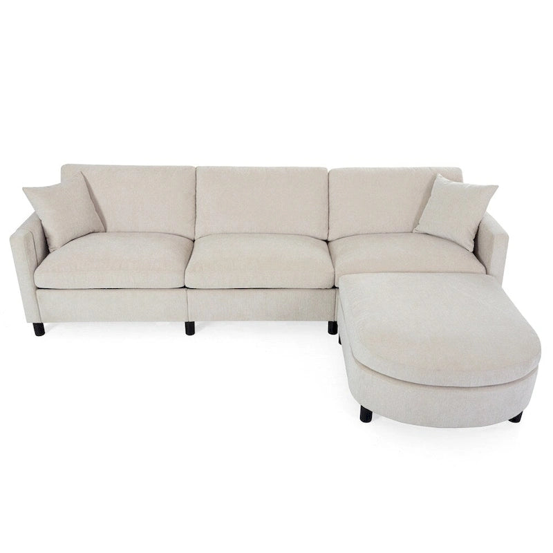 Divano componibile moderno a 3 posti in tessuto beige/grigio scuro con pouf