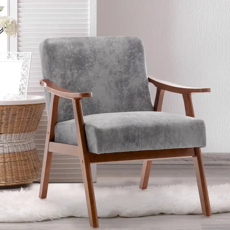 Poltrona di design di metà secolo grigio/marrone/cammello chiaro, a sedile singolo, con cuscino in velluto